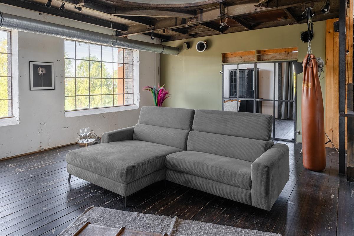 ECKSOFA LAISKA Grau Cord - Schwarz/Grau, Textil/Metall (282/177cm) - KAWOLA