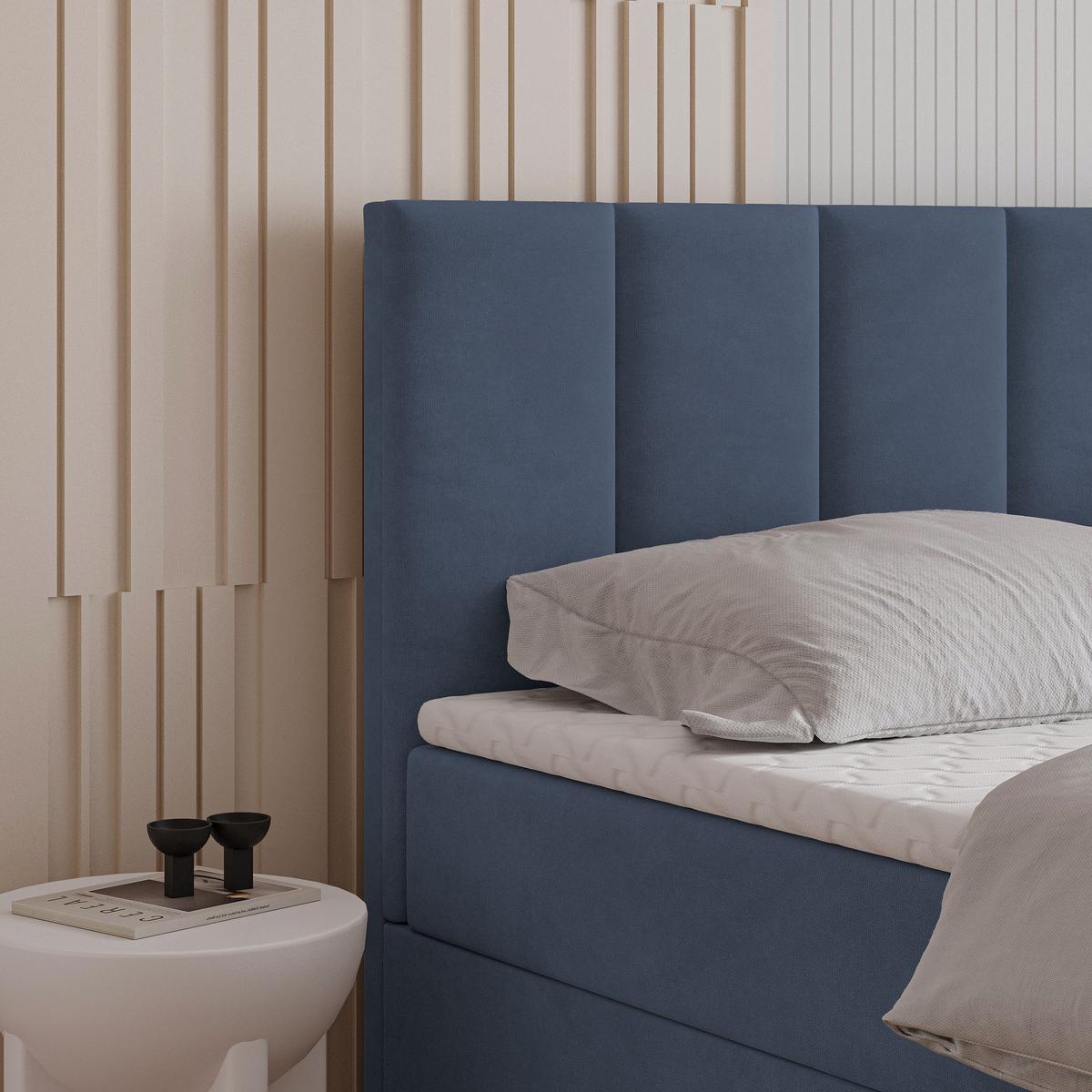 BOXBETT MERIL 180x200 cm mit Matratze und Topper - Blau - Blau, Holz (180/200cm) - MASSENO
