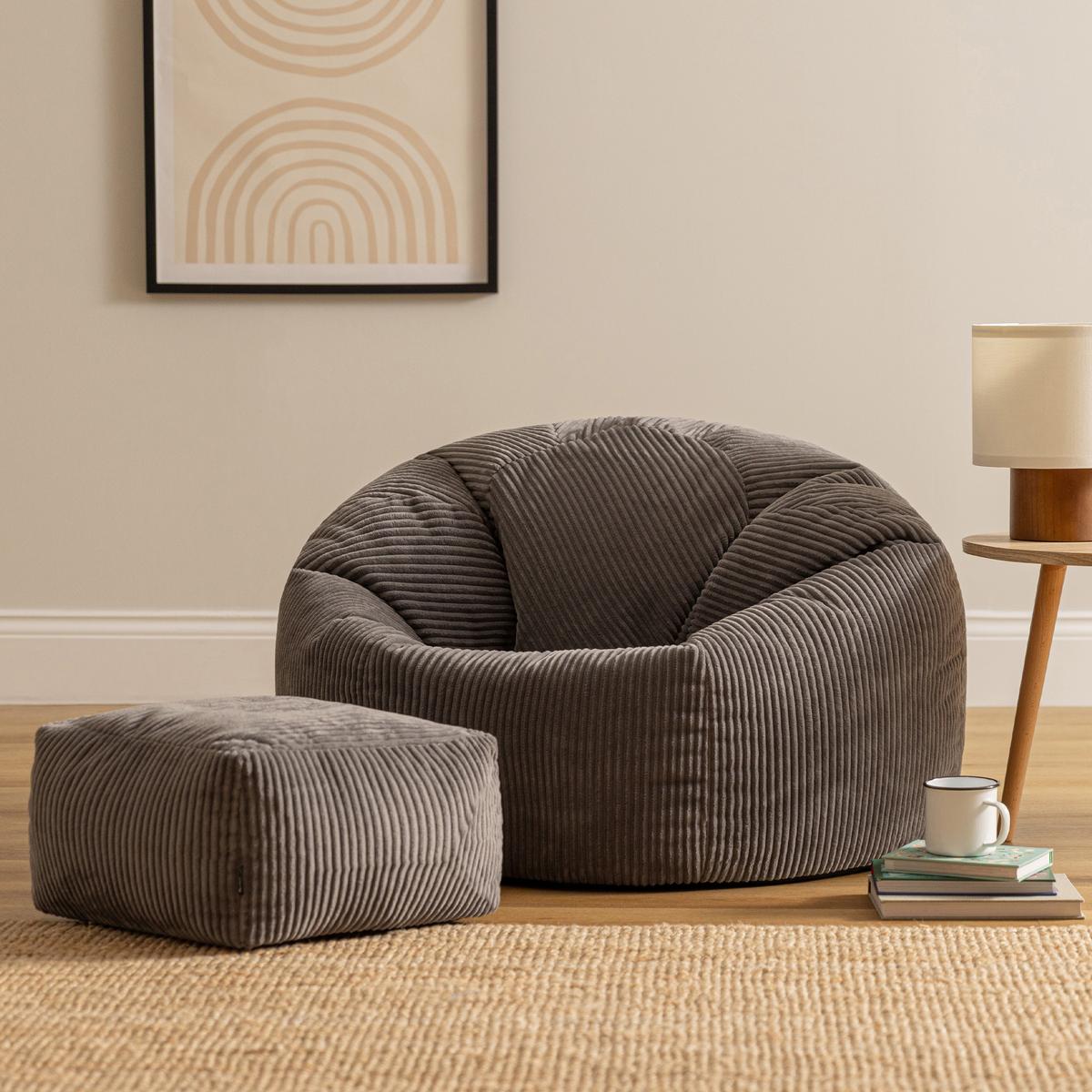 SITZSACK Klassisch + Hocker, Cord - Anthrazit, Kunststoff/Textil (85/50/85cm) - icon