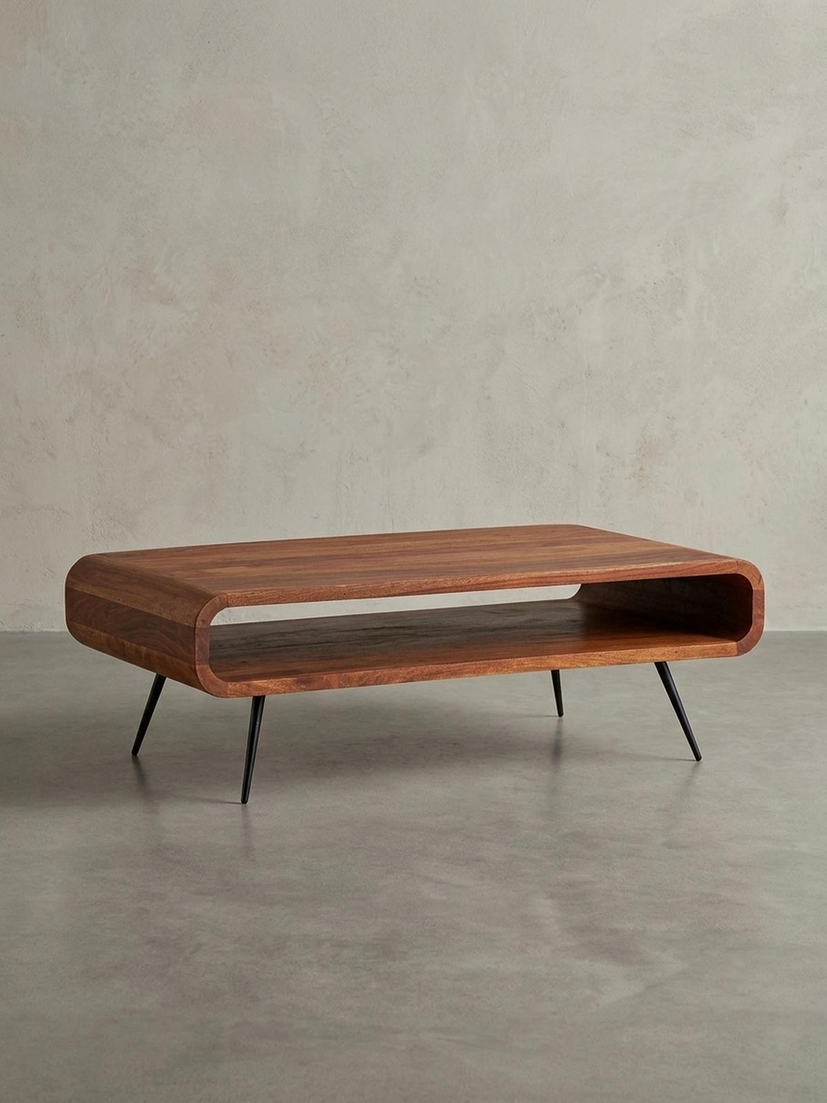 COUCHTISCH Sheesham Massivholz/Metall Eckig 90x55x30 cm mit Stauraum - Schwarz/Braun, Holz/Metall (55/90/30cm) - KADIMA DESIGN