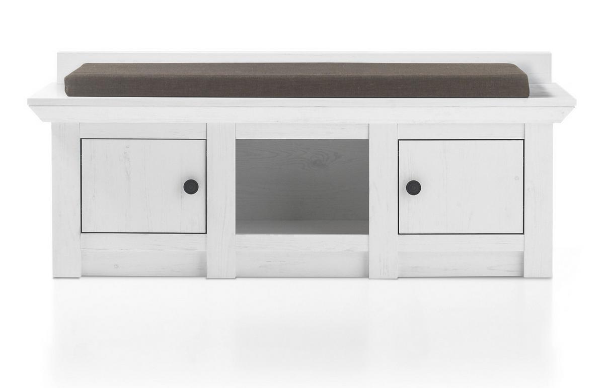 GARDEROBENBANK Pinie weiß 124 cm, Landhaus Schuhbank mit Stauraum - Schwarz/Weiß, Holzwerkstoff/Metall (124/42/45cm) - Furn.Design