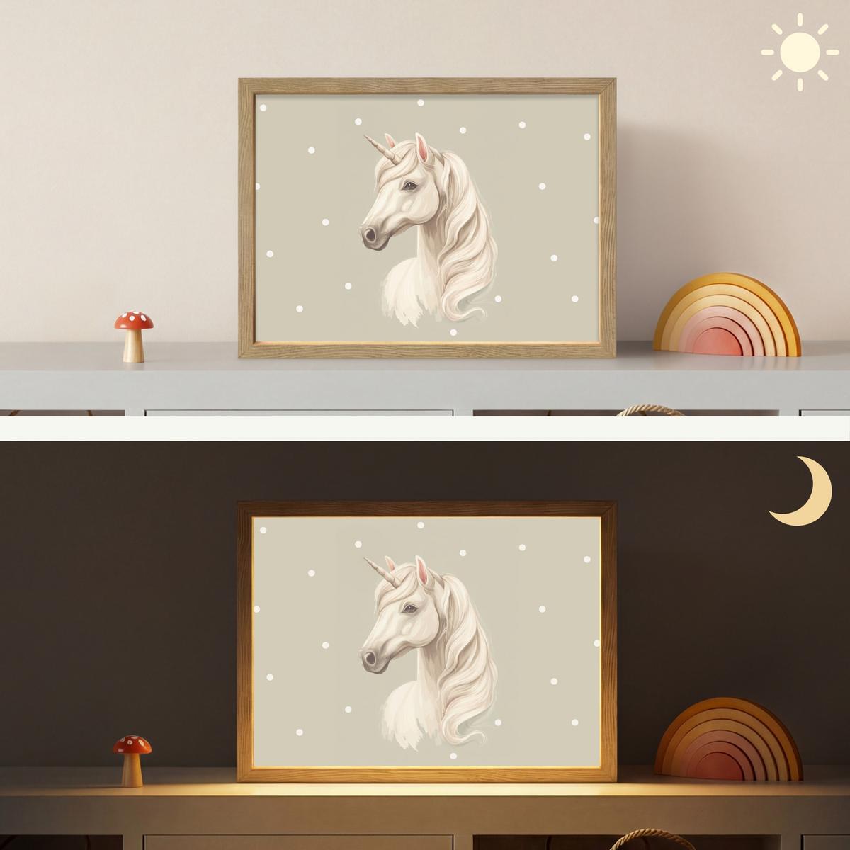 WANDLEUCHTE MIT AKKU Einhorn - Weiß - Punkte 40x30 cm - Taupe, Holzwerkstoff (40/30/8cm) - OnlyWow