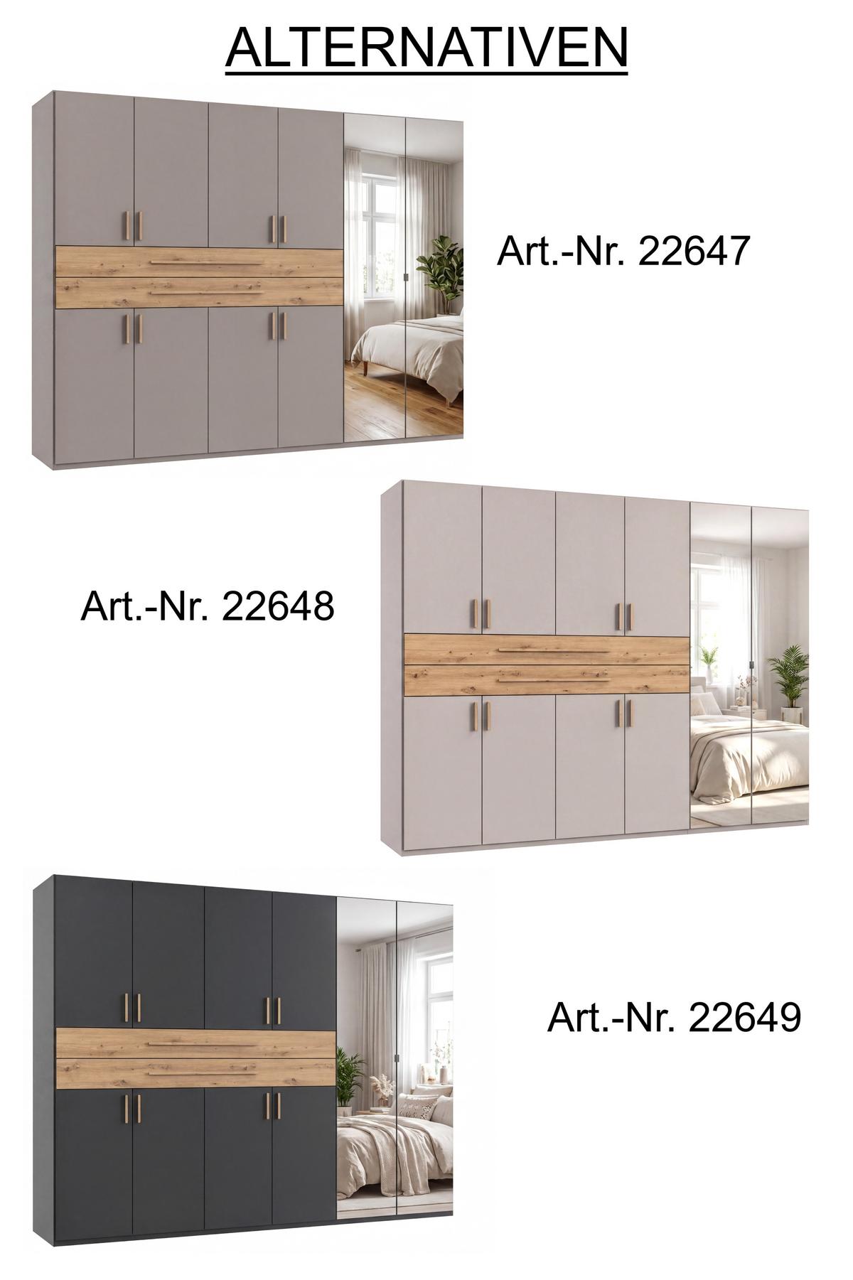 DREHTÜRENSCHRANK B270/H208/T58 cm in Grafit, Kleiderschrank mit 2 Spiegeltüren, 2 großen Schubkästen & Griffen in Eiche Artisan Dekor / 22649 - Graphitfarben/Eiche Artisan, Holzwerkstoff/Kunststoff (270/208/58cm) - luma-home