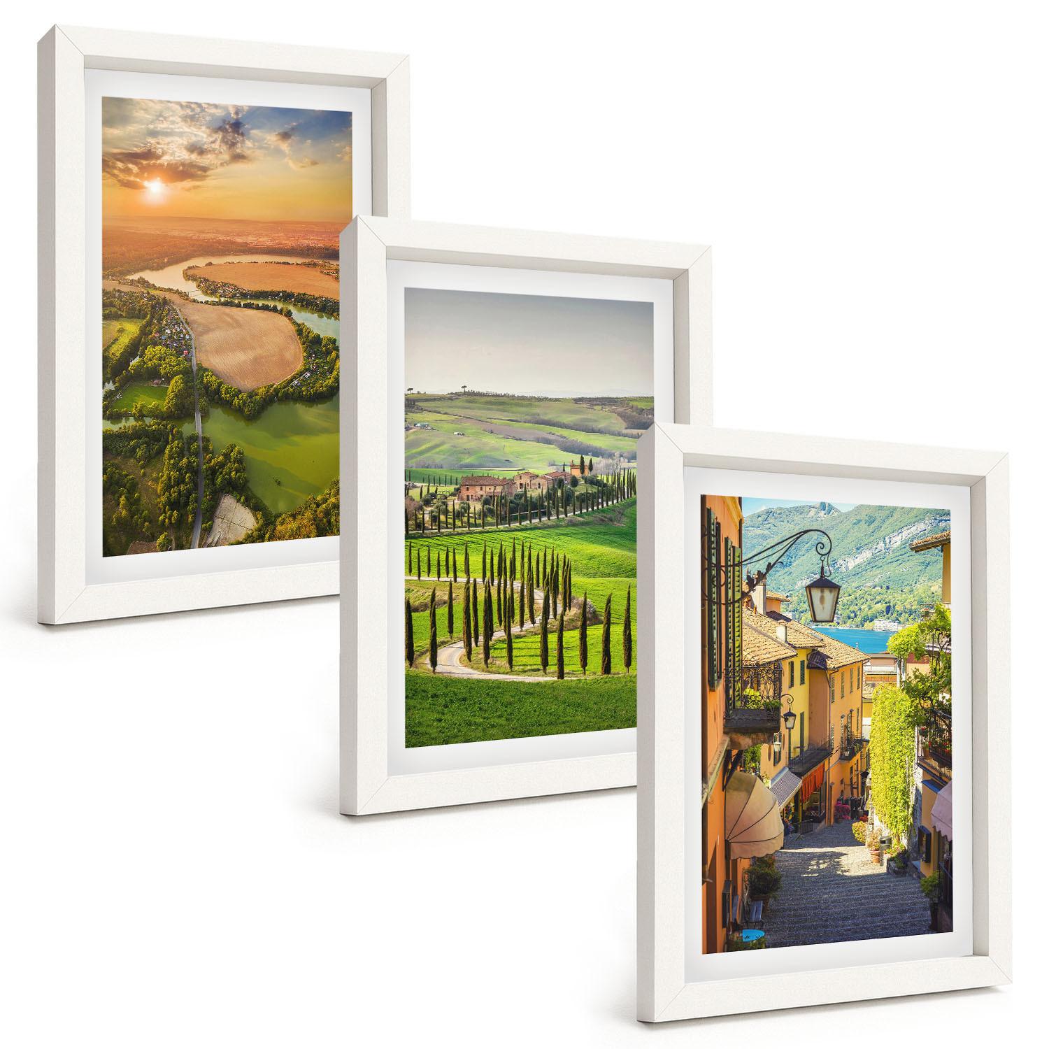BILDER SET 3er Set - 20x30 cm Weißer Rahmen - Italienische Landschaften, Flussstraße - Weiß, Kunststoff (20/30cm) - TULUP