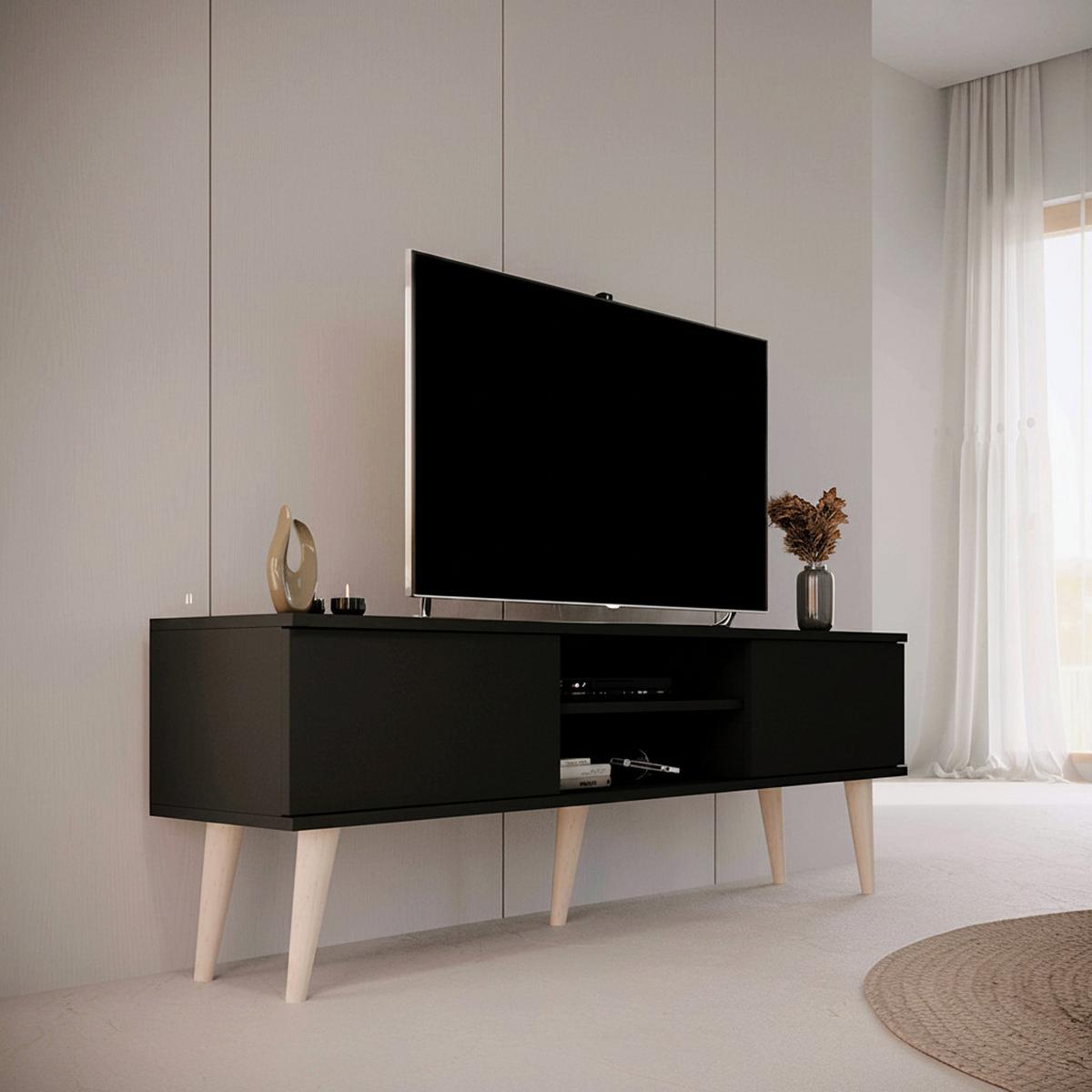 TV-MÖBEL Toronto Schwarz - Schwarz, Holzwerkstoff (160/55/35cm) - Petits-meubles