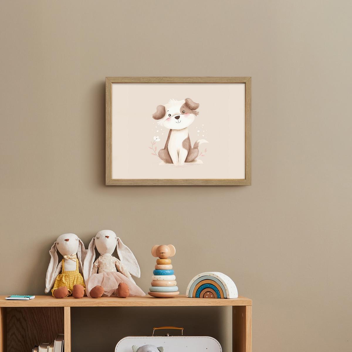 WANDLEUCHTE MIT AKKU Hund - Gefleckt - Braun 40x30 cm - Beige, Holzwerkstoff (40/30/8cm) - OnlyWow