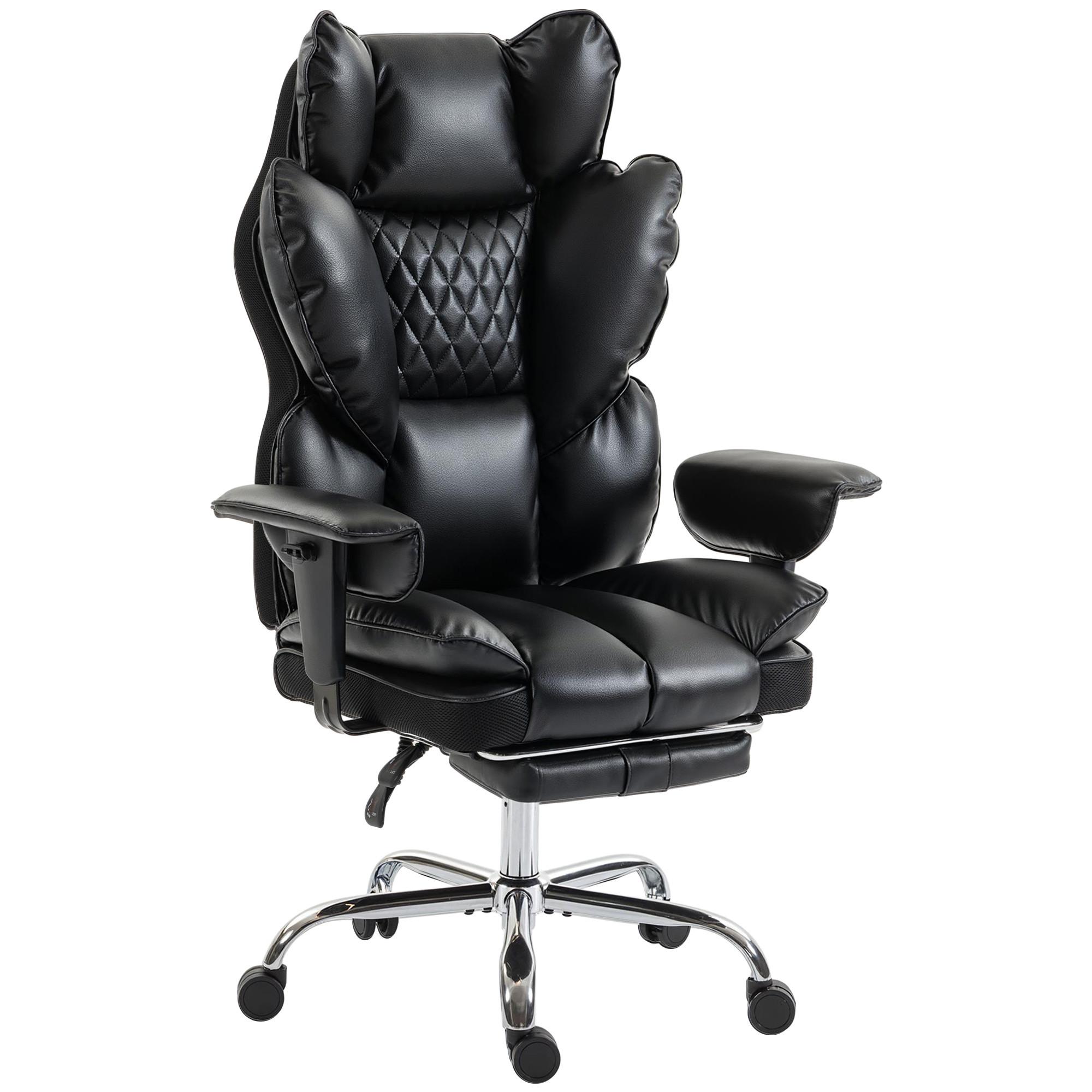 SCHWERLAST-BÜROSTUHL Kunstleder Schwarz - Silberfarben/Schwarz, Leder/Holzwerkstoff (67/130/80cm) - HOMCOM