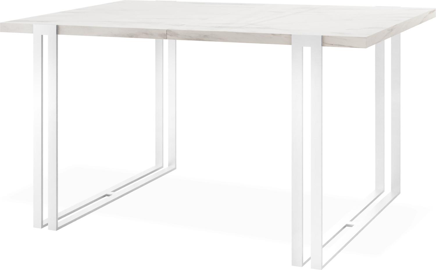 ESSTISCH Lilo rechteckig ausziehbar, Marmor Weiß 120-220/80/76 cm - Ecru/Weiß, Holzwerkstoff/Metall (80/220/76cm) - WFL GROUP