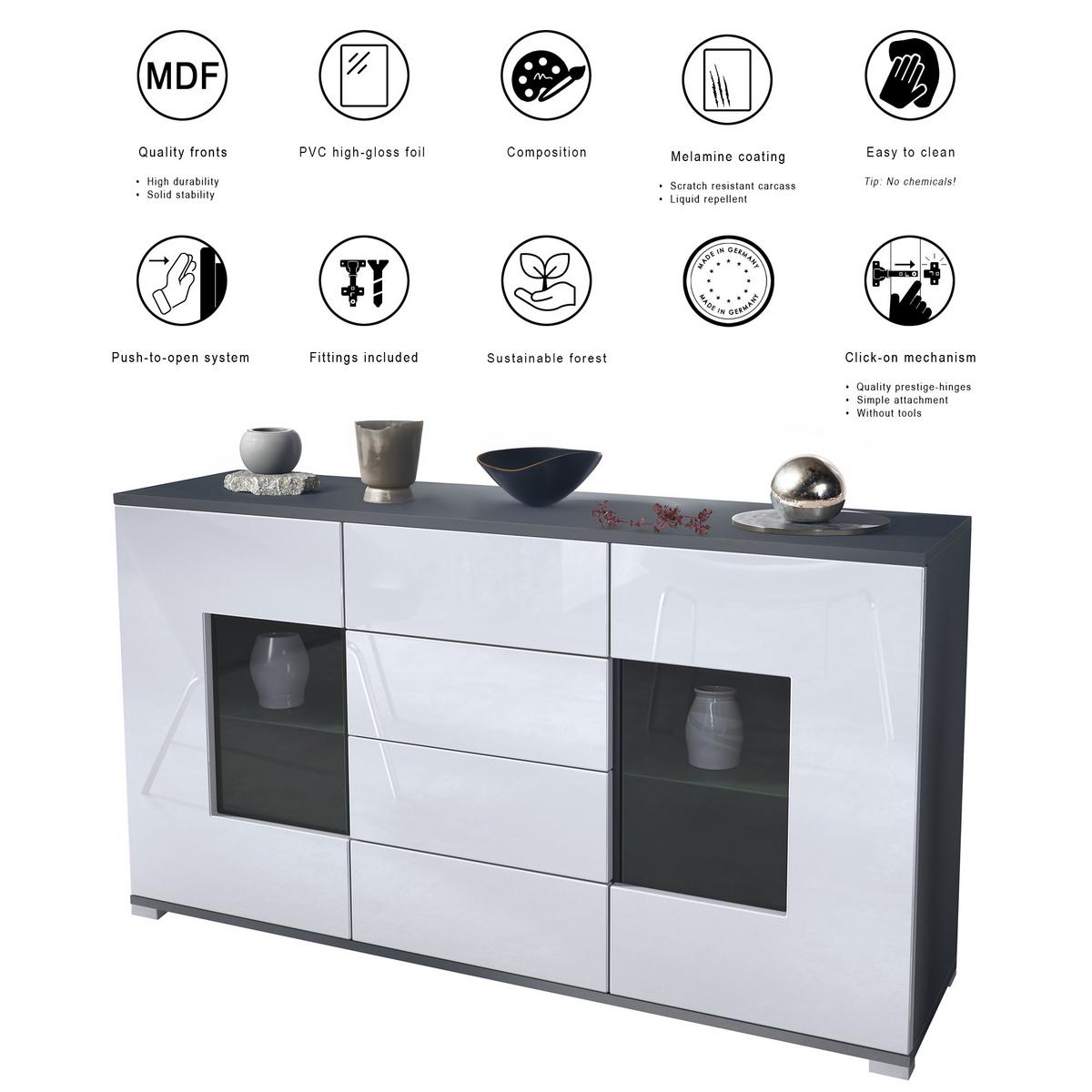SIDEBOARD Grömitz Weiß Hochglanz - Weiß Hochglanz, Holzwerkstoff (138.5/75.5/35cm) - Vladon