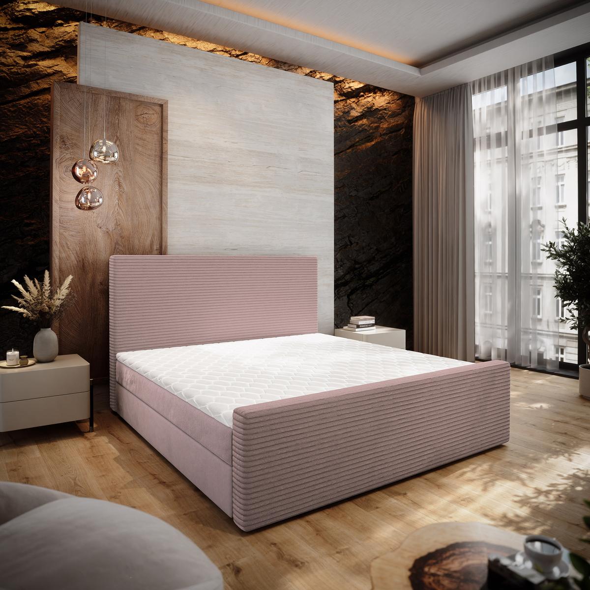 BOXBETT ALORIA 160x200 cm mit Matratze und Topper - Rosa - Rosa, Holz (160/200cm) - MASSENO