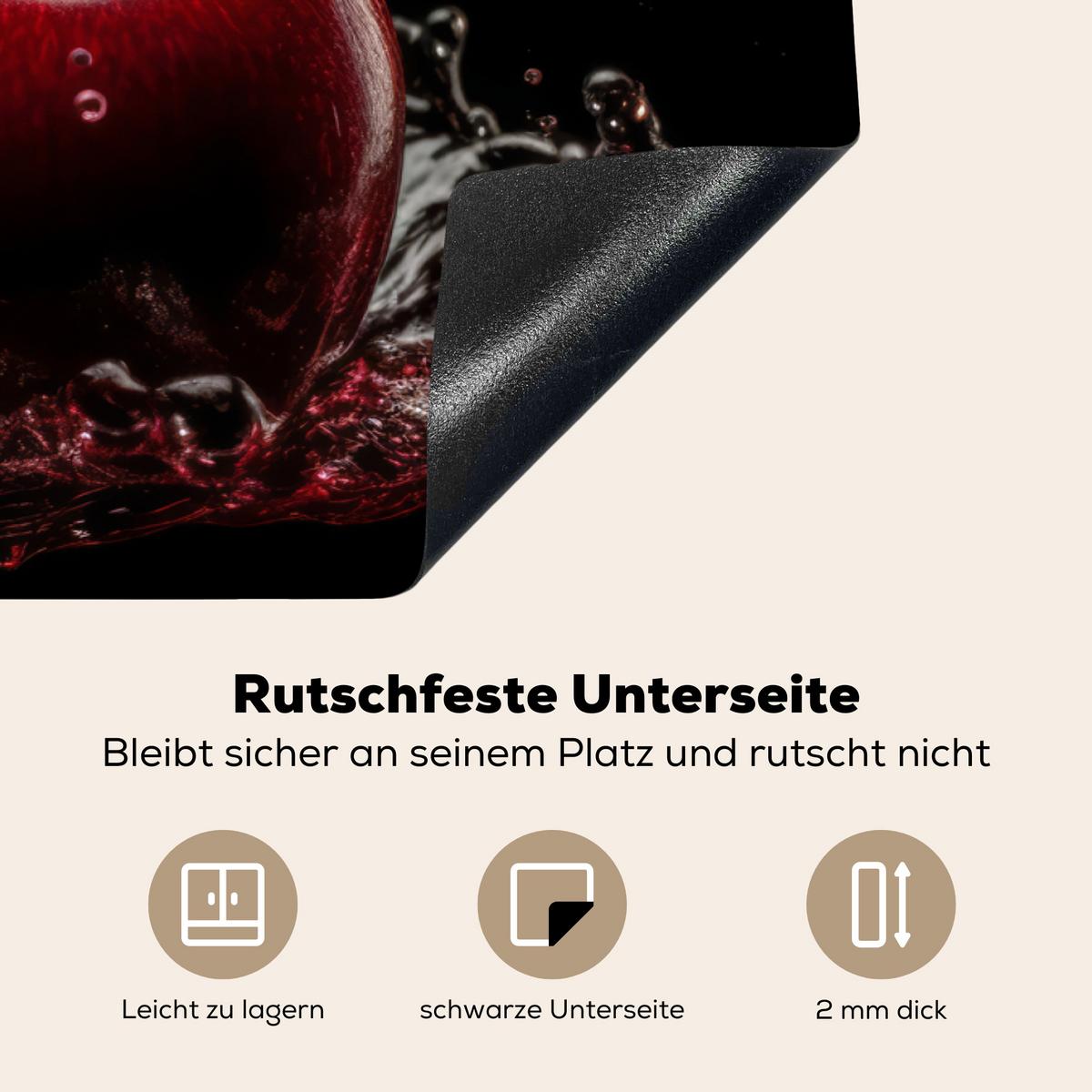 HERDABDECKPLATTE Kirsche - Rot - Frucht - Wasser - Schwarz Induktionsschutz 91.6x52.7 cm - Kirschrot, Kunststoff (91.6/52.7/0.2cm) - MuchoWow
