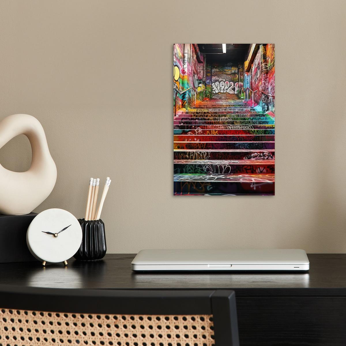 POSTER Treppe - Graffiti - Farben - Kunst Room Decor 20x30 cm - Multicolor, Papier (20/30/0.1cm) - MuchoWow