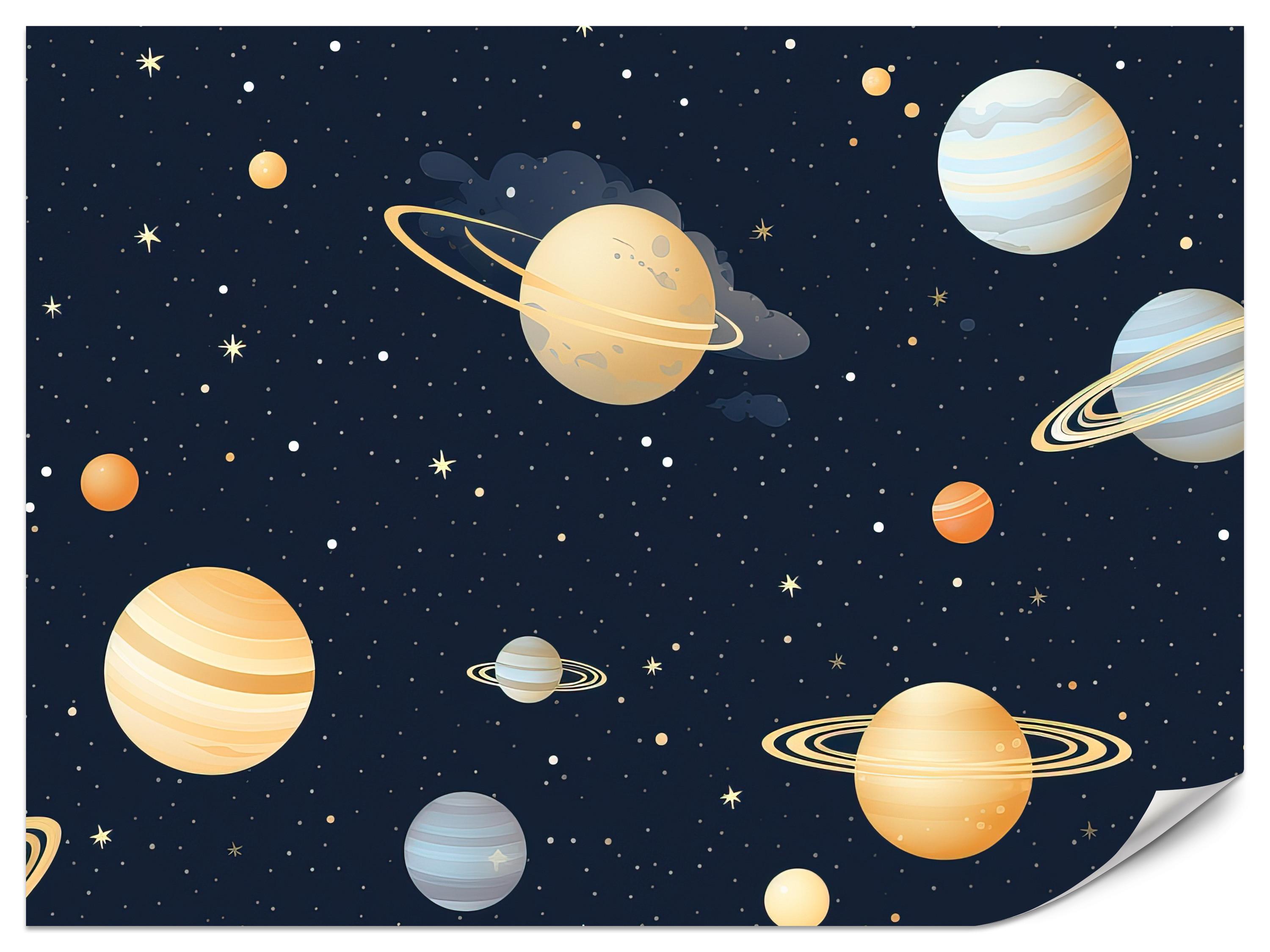 FOTOTAPETE für Kinderzimmer Märchen Galaxie Planeten Sterne 500x350 - Blau/Gelb, Papier (500/350cm) - Muralo