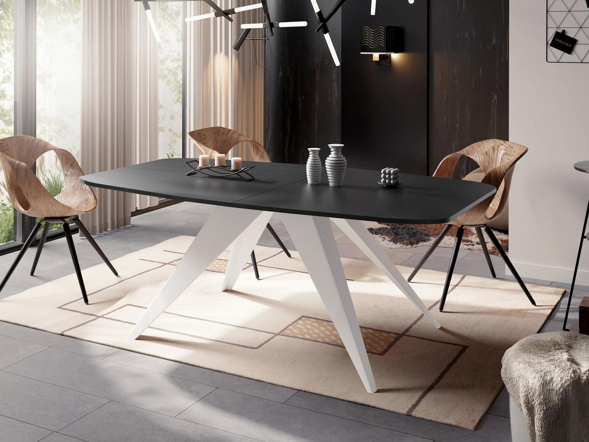 ESSTISCH Fatina rechteckig ausziehbar, Schwarz 180-218/90/76 cm - Schwarz/Weiß, Holzwerkstoff/Metall (90/220/76cm) - WFL GROUP