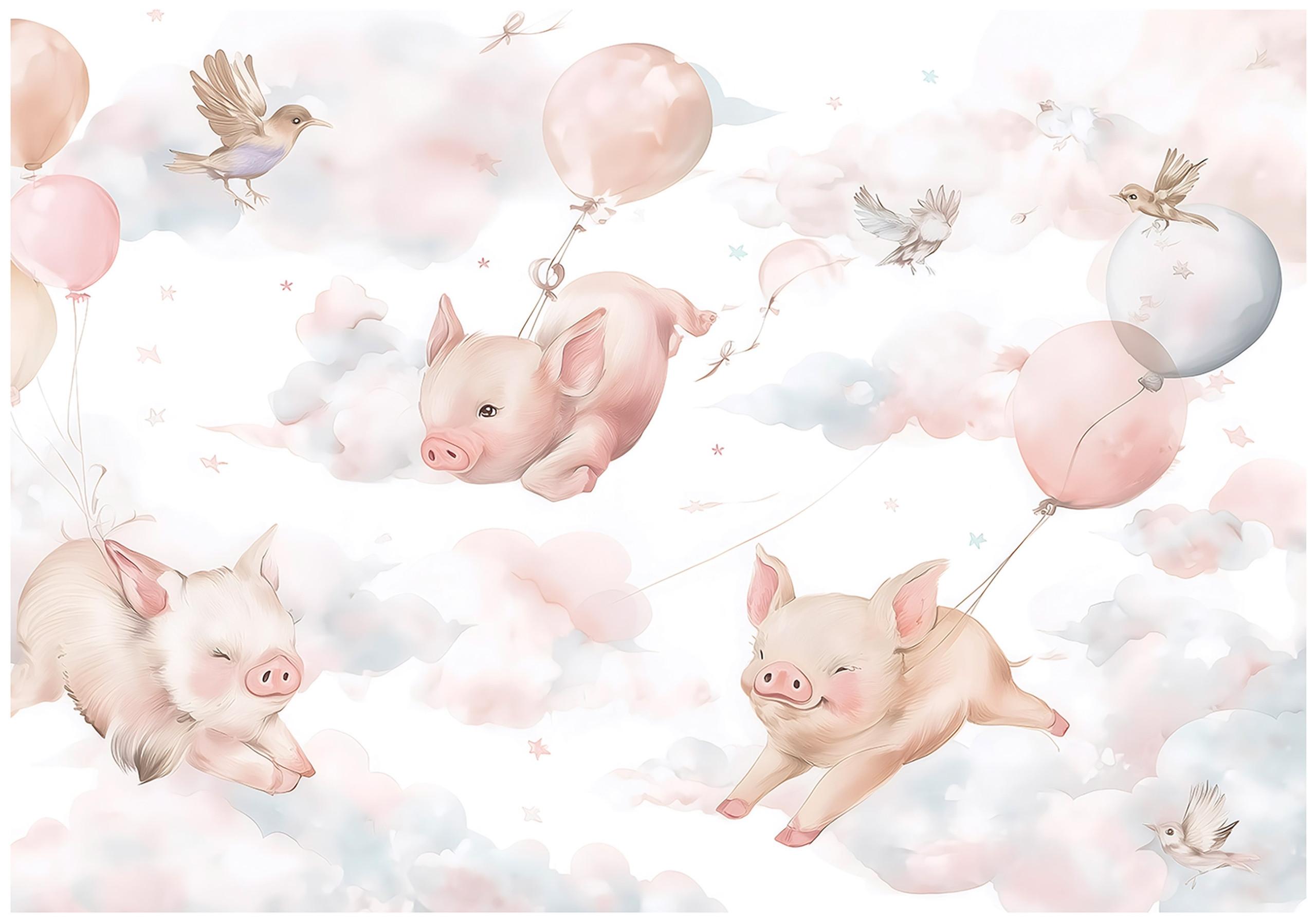 FOTOTAPETE Tiere Wolken Rosa 350x250 cm - Multicolor, Papier (350/250cm) - Wallarena