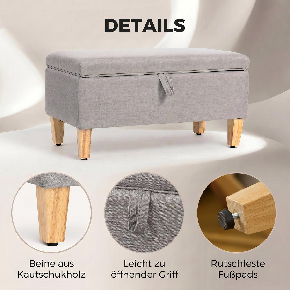 TRUHENBANK Polyester Schaumstoff Hellgrau - Hellgrau/Naturfarben, Holz/Textil (37/36/71cm) - HOMCOM