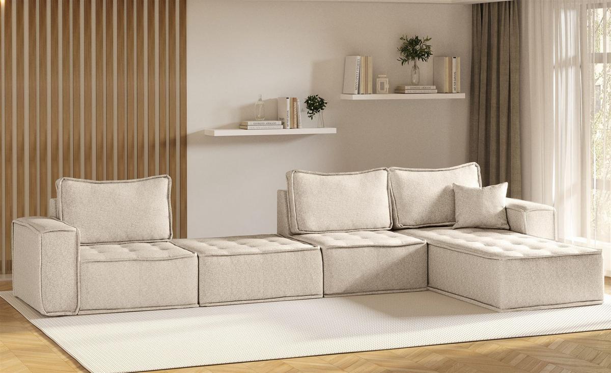 POLSTERHOCKER Sande In Raven - Creme, Holzwerkstoff/Textil (90/38/90cm) - Fun Möbel
