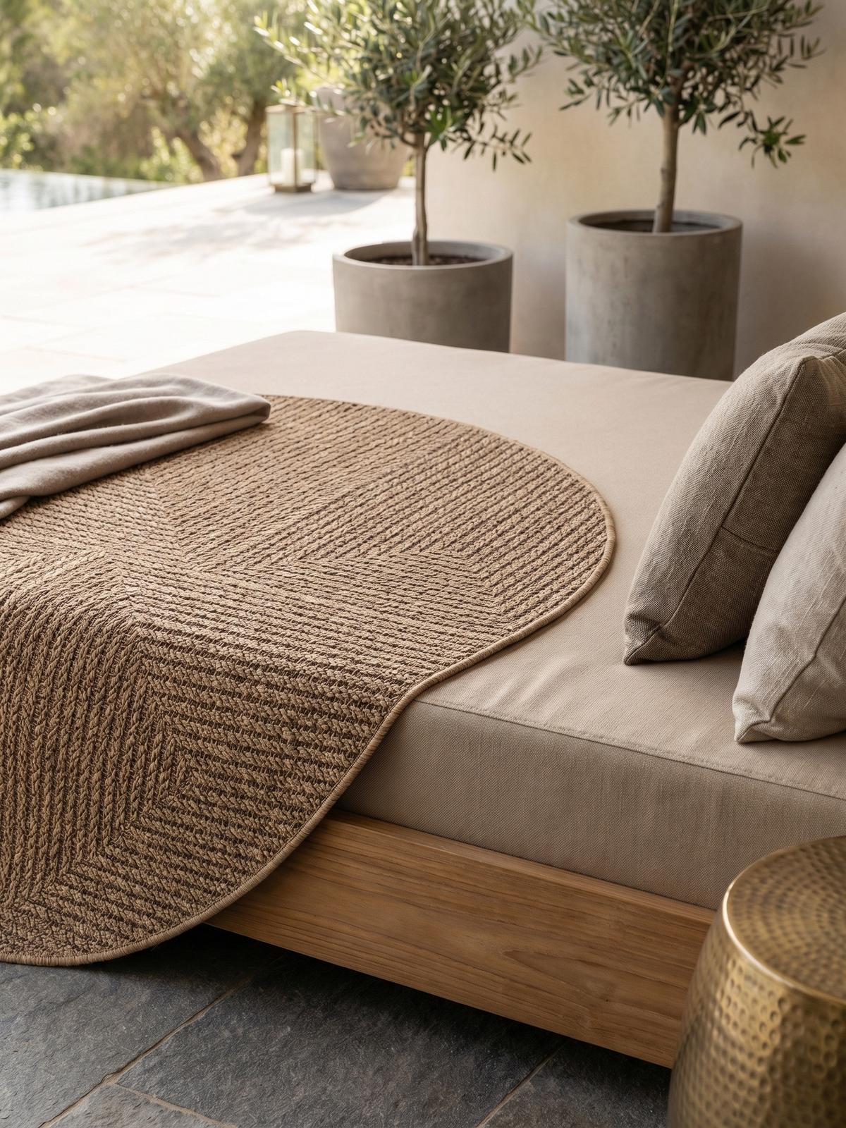 TEPPICH Outdoor ARLBERG in Beige, in Jute-Optik, aus Polypropylen, Ø 80 cm - Beige, Textil (80/80cm) - KADIMA DESIGN
