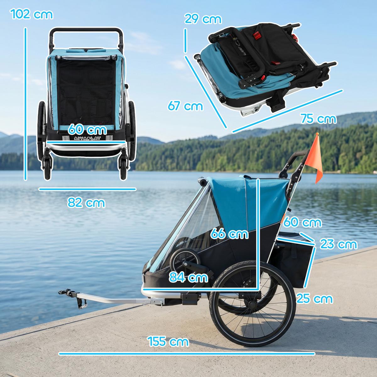 KINDERFAHRRADANHÄNGER Stahl Oxford Gewebe Blau - Blau, Metall (82/102/155cm) - AIYAPLAY