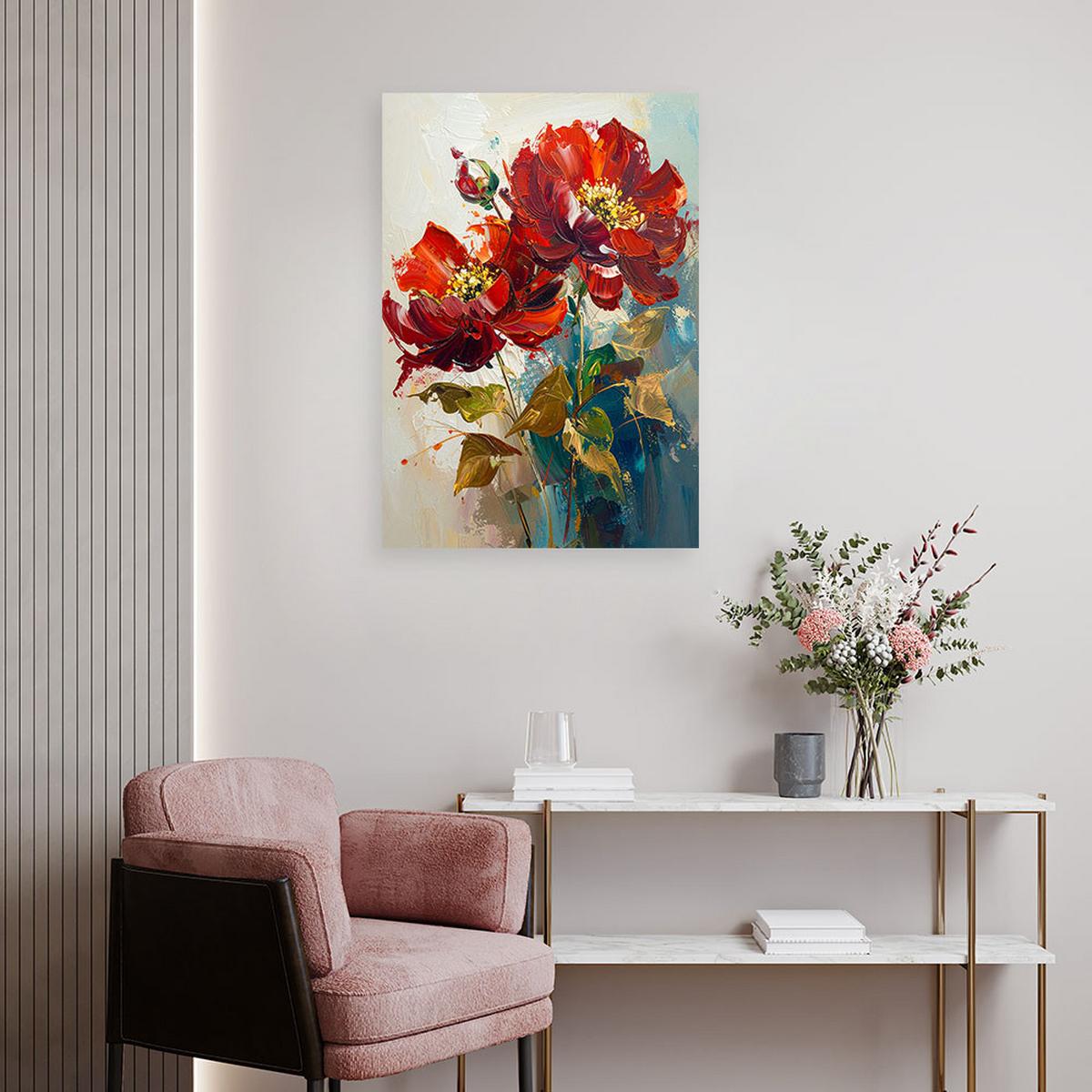 LEINWANDBILDER, Rote Mohnblumen in einer malerischen botanischen Komposition - Rot, Textil (20/30cm) - Feeby