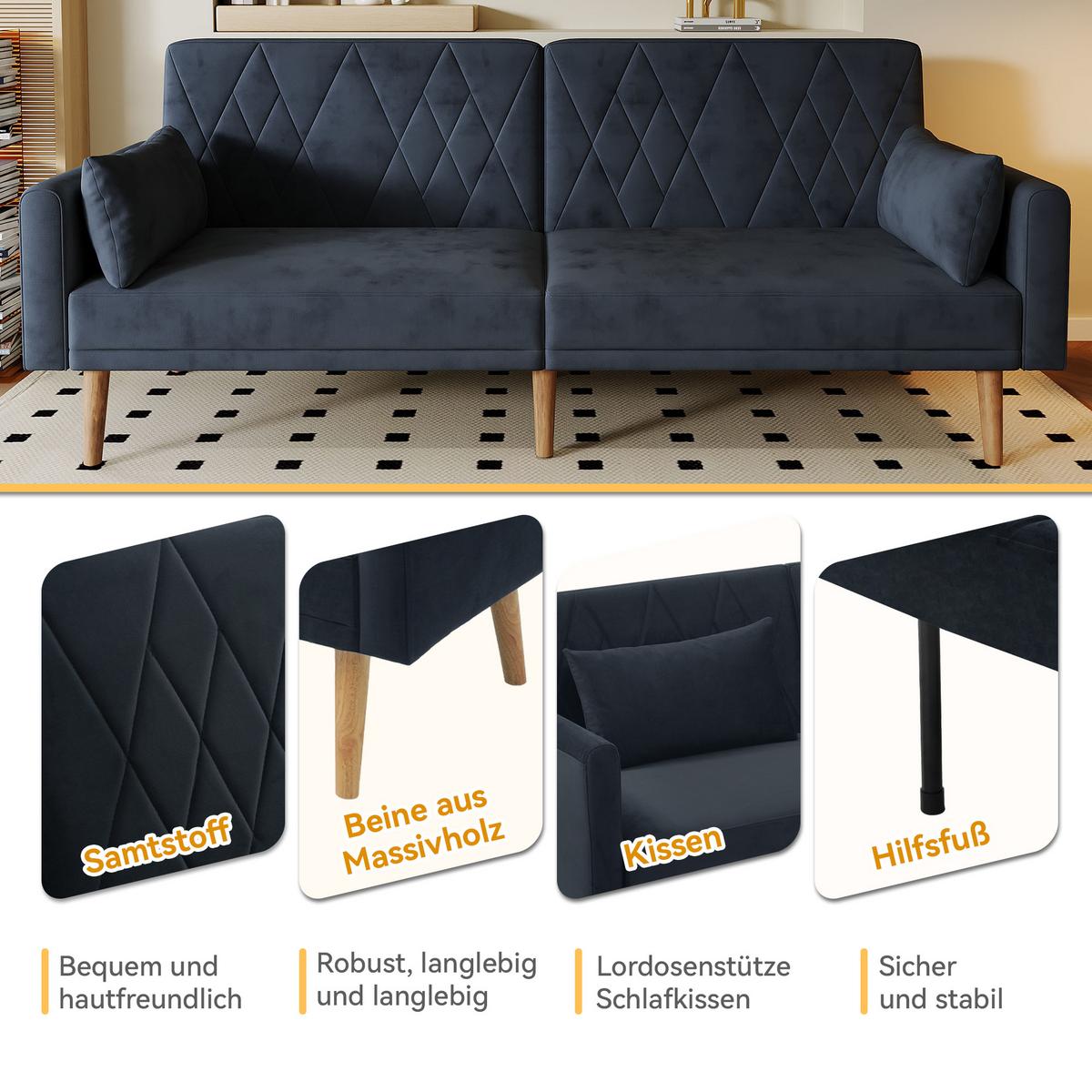 SCHLAFSOFA mit verstellbaren Rückenlehnen und Armlehnen - Dunkelblau, Holzwerkstoff/Textil (75/82/180cm) - Urban Meuble