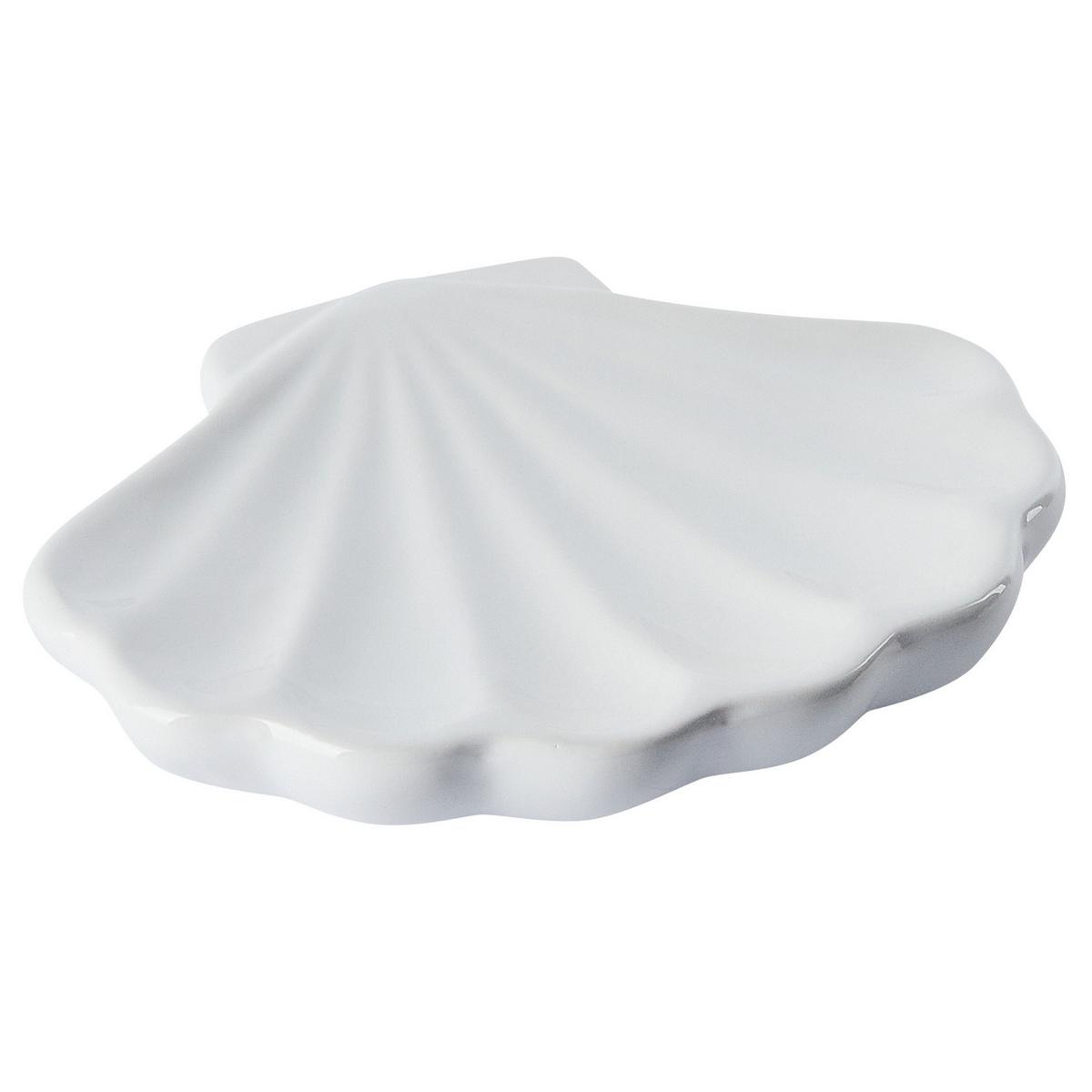 BADEZIMMER Set 3-teilig Keramik weiß Muschelform Shell - Weiß, Stein (14/18/7cm) - Beliani