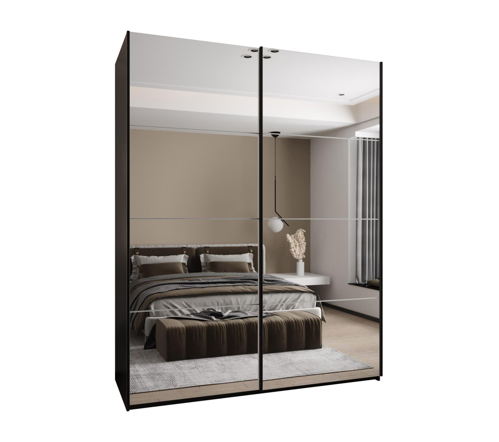 SCHWEBETÜRENSCHRANK 245,5/200/64 2-türig - Schwarz/Weiß, Holz/Metall (200/245/64cm) - Abiks Möbel