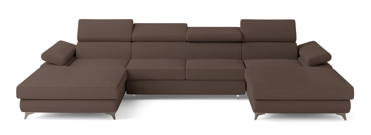 WOHNLANDSCHAFT DETTI Braun Boucle-Stoff mit Schlaffunktion - Braun, Holz (339/89/190cm) - MASSENO