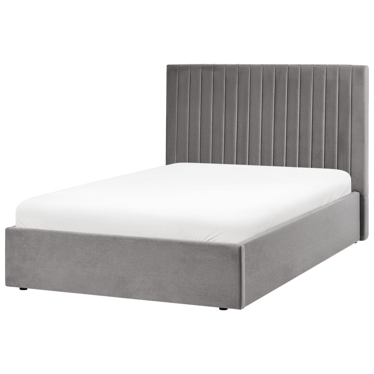 BETT mit Stauraum 120/200 cm Samtstoff Grau Vion - Grau, Textil (120/200cm) - Beliani