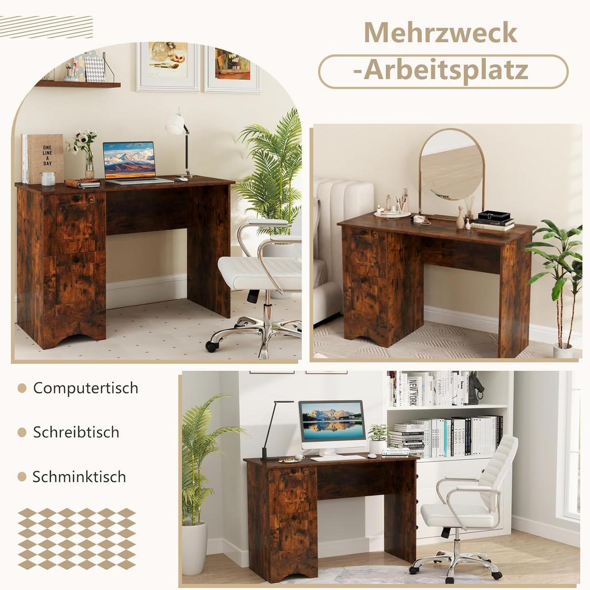 COMPUTERTISCH Braun - Braun, Holzwerkstoff (50/109/75cm) - COSTWAY