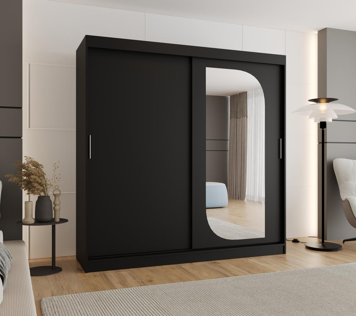SCHIEBETÜRENSCHRANK mit Spiegel LUCY 200/200/62 2-türig - Silberfarben/Schwarz, Holz (200/200/62cm) - MÖBEL KRYSPOL