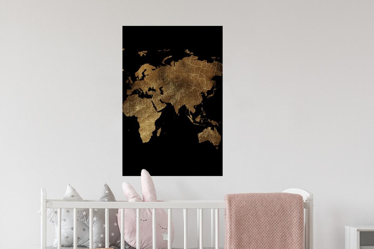 WANDTATTOO Weltkarte - Gold - Luxus - Erde - Schwarz Wandbild 40x60 cm - Goldfarben, Kunststoff (40/60/0.1cm) - MuchoWow