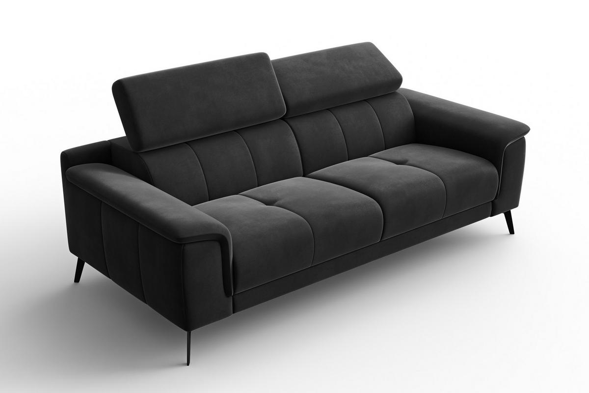 SOFA FIERO 3-Sitzer, Schwarzer Veloursstoff - Schwarz, Holz/Textil (212/82/103cm) - Courtois Laville
