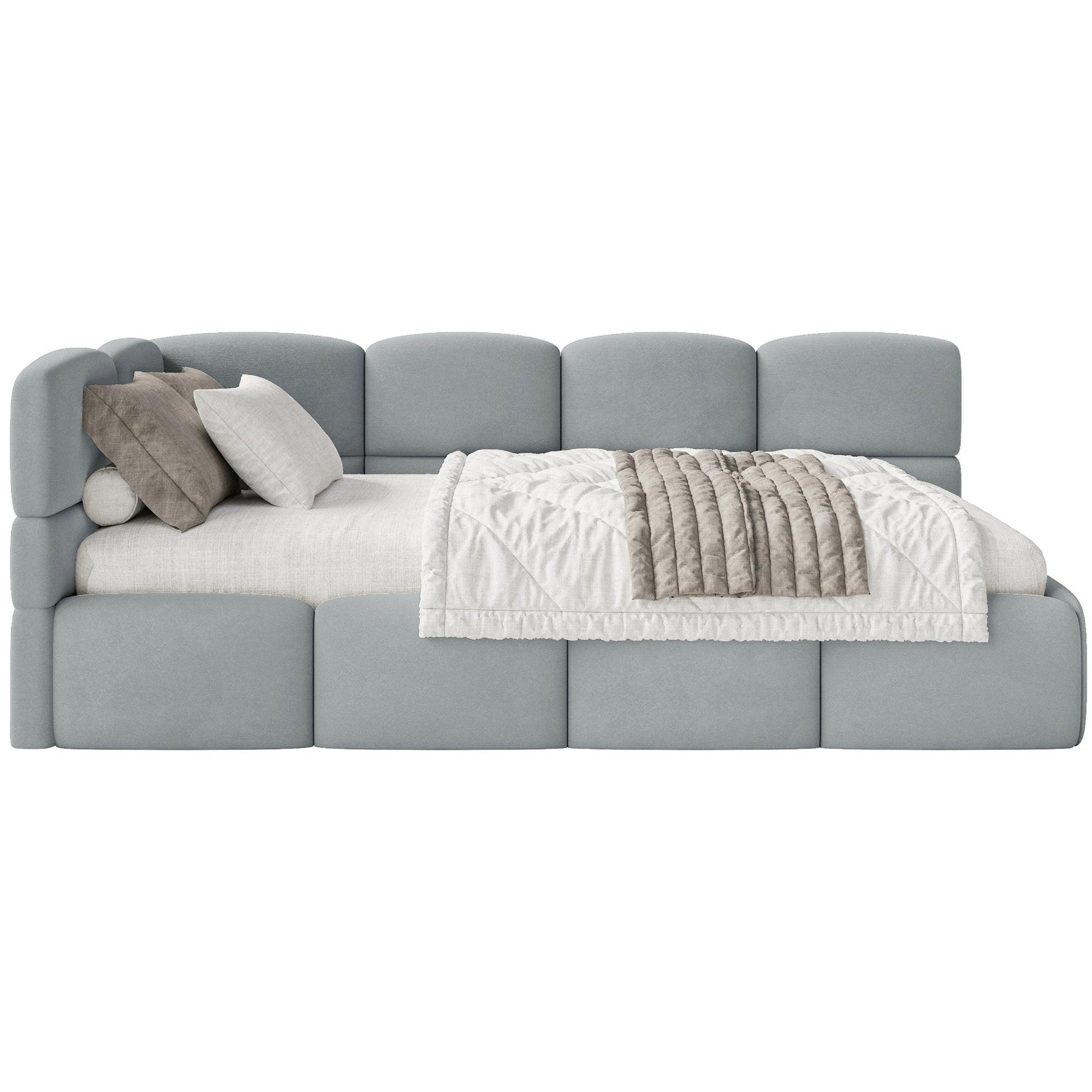 JUGENDBETT Cloudy Grau 90x200 cm, Kopfteil links, Samt - Schwarz/Grau, Kunststoff/Textil (90/200cm) - Selsey