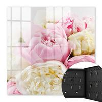 SCHLÜSSELBOX Schwarz 30x30 cm- Türöffnung nach rechts - Pastellblumen - Pink, Metall (30/30/5cm) - TULUP