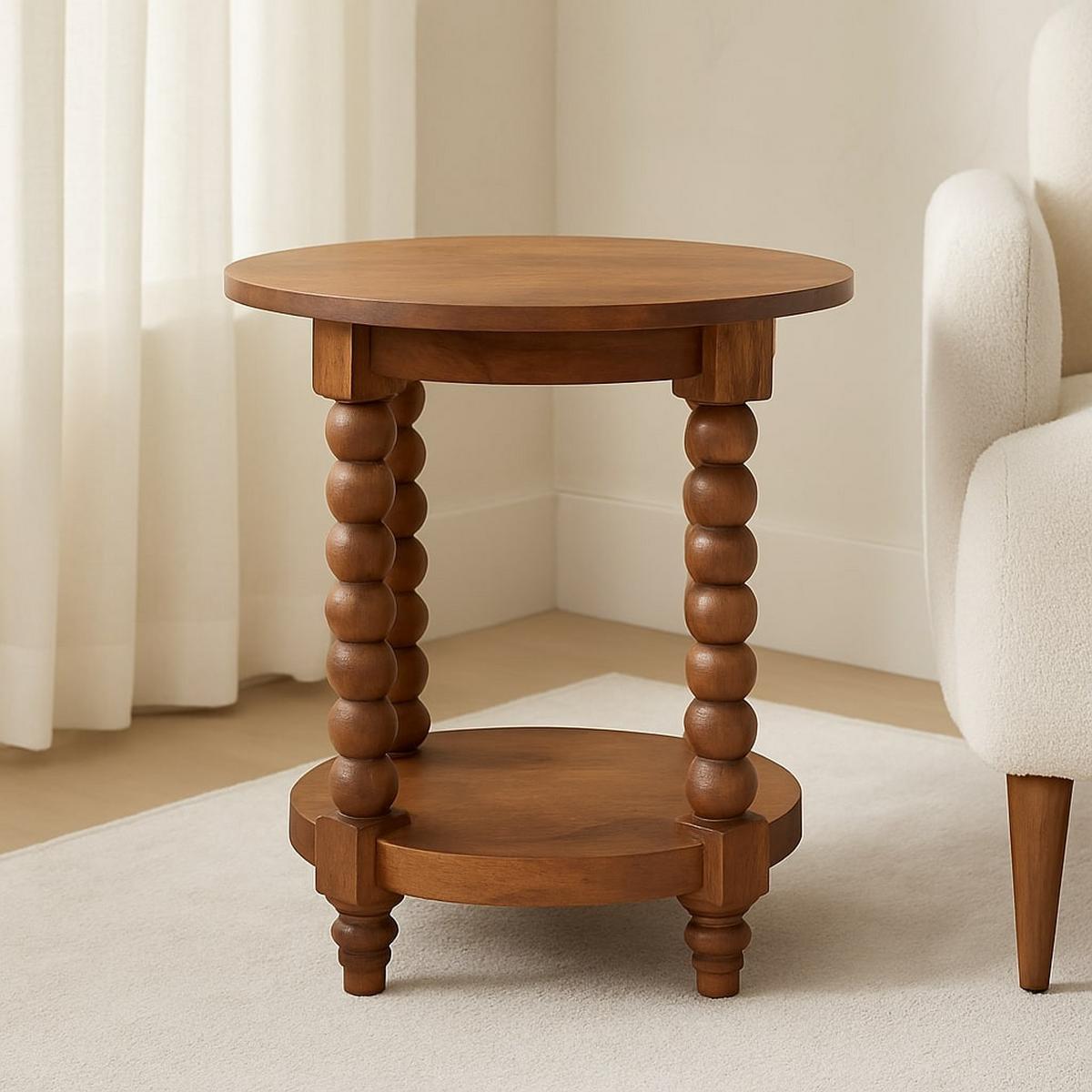 BEISTELLTISCH Golden-Teak-Finish, 1 offenes Regal in der Mitte, Braun - Braun, Holz (45/45/55cm) - Artisan Furniture