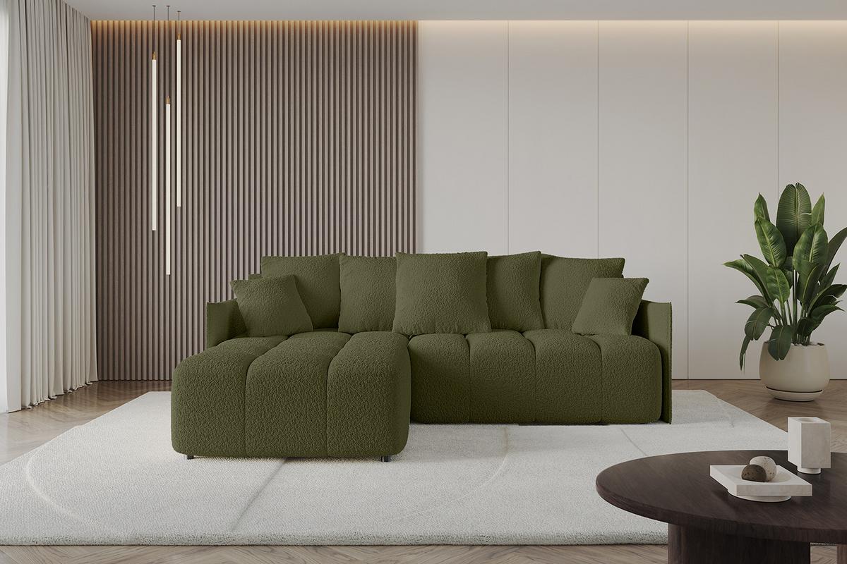 ECKSOFA Ottomane links LONLI-L 251x189x68 Olivgrün Bouclé - Olivgrün, Holzwerkstoff/Kunststoff (251/189cm) - ALTDECOR