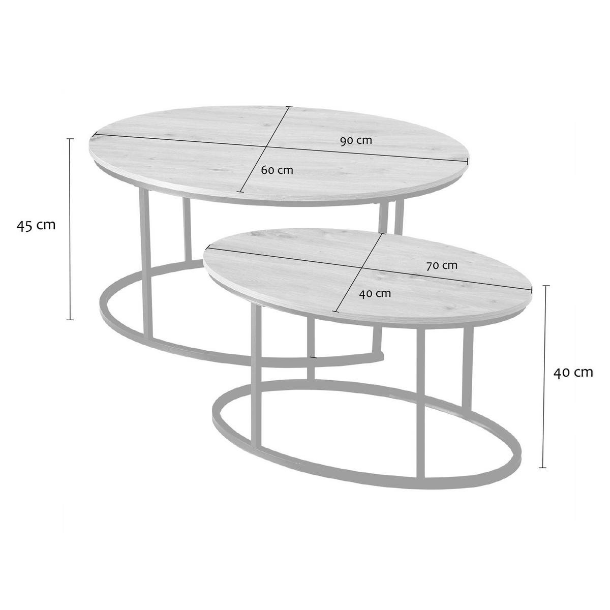 2ER-SET COUCHTISCHE ovale ineinanderstellbare in Eichenoptik 60/45/90 cm - Eschefarben, Holzwerkstoff (66/60/45cm) - Calicosy