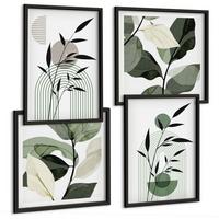 BILDER SET 4er Set - 50x50 cm & 40x60 cm Schwarzer Rahmen - Boho-Pflanzenkompositionen - Schwarz, Kunststoff (50/50cm) - TULUP