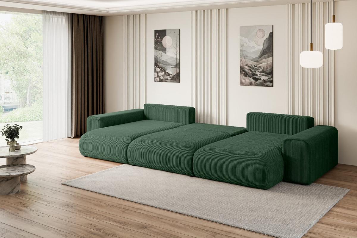 WOHNLANDSCHAFT mit Schlaffunktion ESKAR-U -364x176x72cm Grün Cord - Schwarz/Grün, Holzwerkstoff/Kunststoff (364/72/176cm) - ALTDECOR