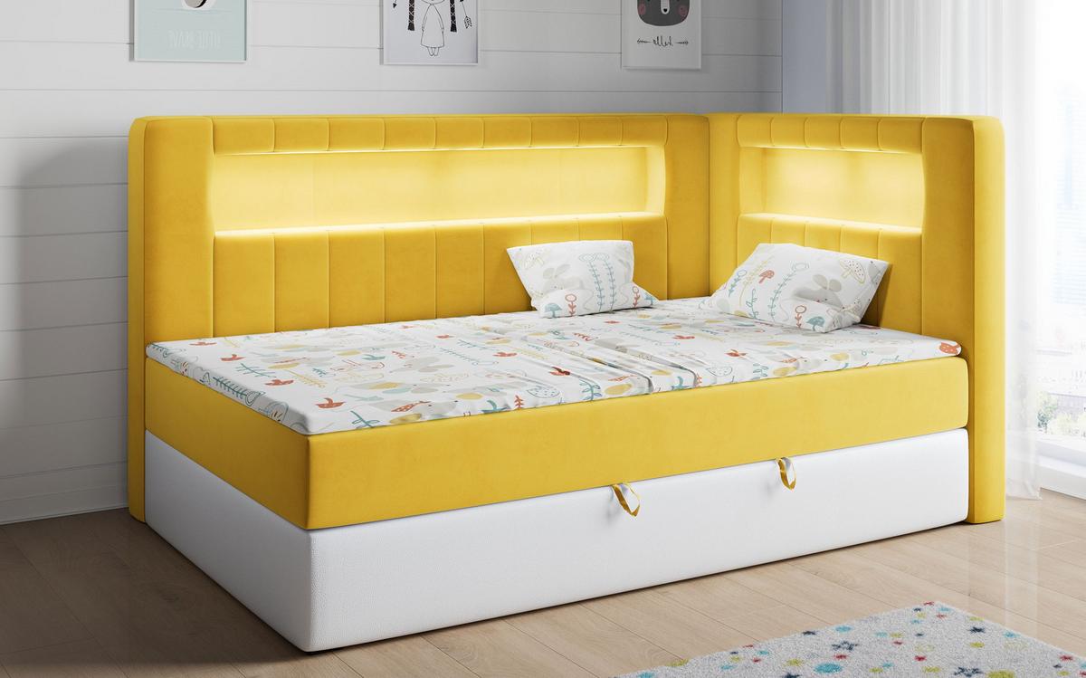BOXSPRINGBETT JUNIOR GOLD 3 90/200 Gelb/Weiß - rechte Seite - Gelb/Weiß, Holz/Textil (90/200cm) - MKS