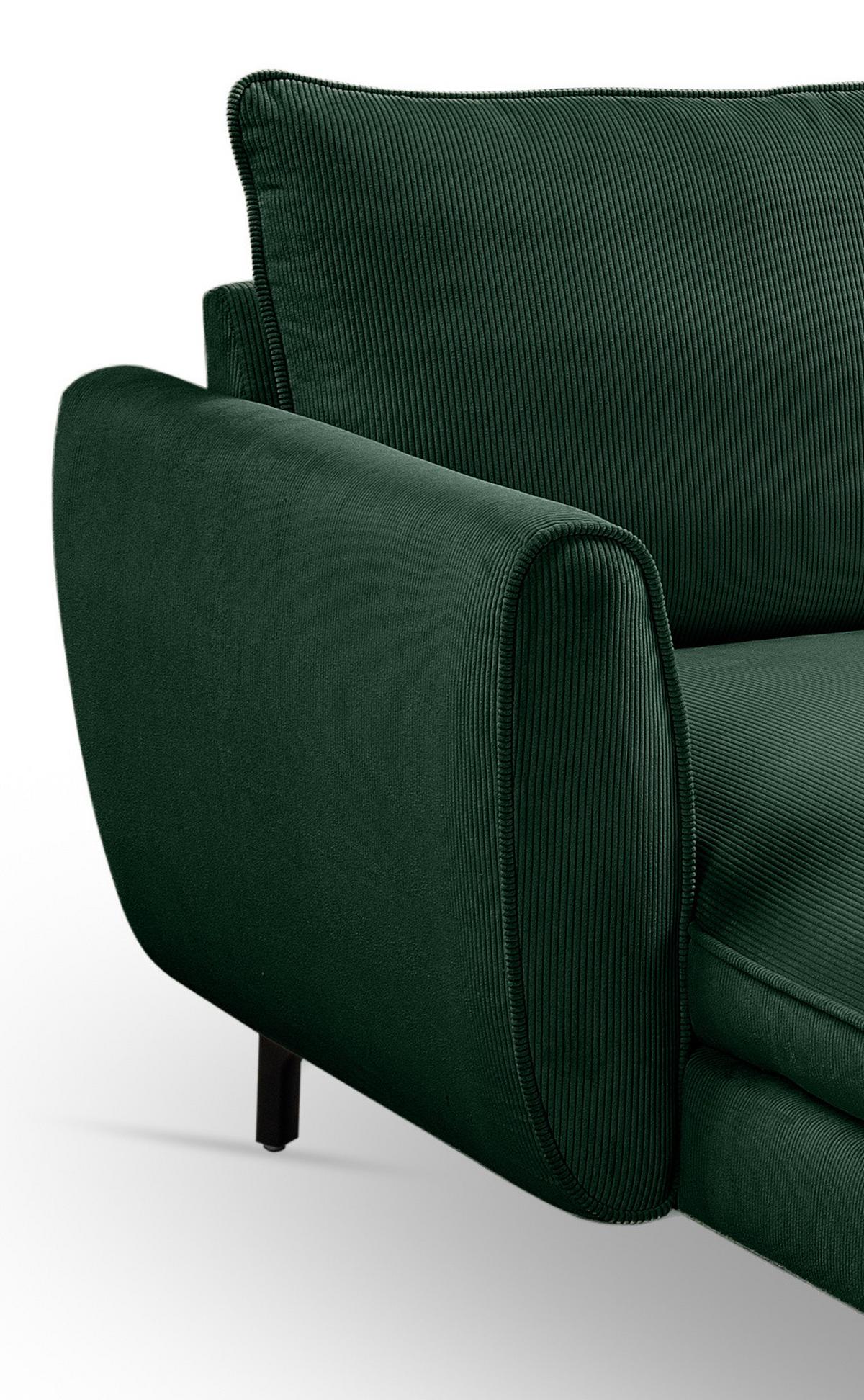 SOFA grün Cord-Stoff 202 x 361 cm, Wohnlandschaft U-Form - Dunkelgrün/Schwarz, Holz/Textil (361/87/202cm) - Inn.Furn
