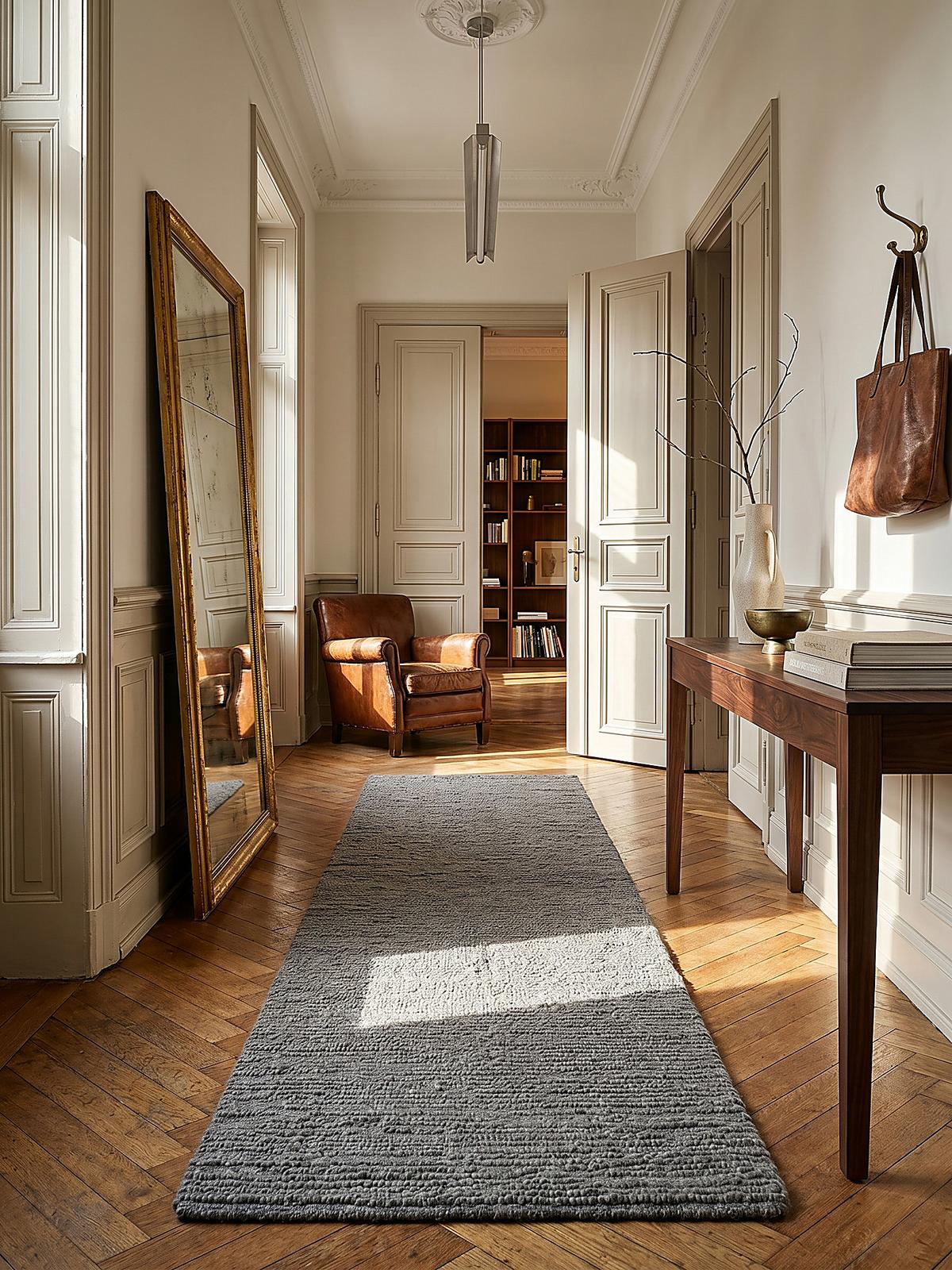WOLLTEPPICH ALNE, einfarbig, Grau, 80 x 230 cm - Grau, Textil (230/80cm) - KADIMA DESIGN