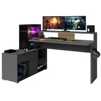 GAMINGTISCH schwarz, grau 229 cm, Gamer Winkelschreibtisch inkl. LED mit Farbwechsel - Schwarz/Grau, Holzwerkstoff/Kunststoff (60/229/95cm) - Parisot Meuble