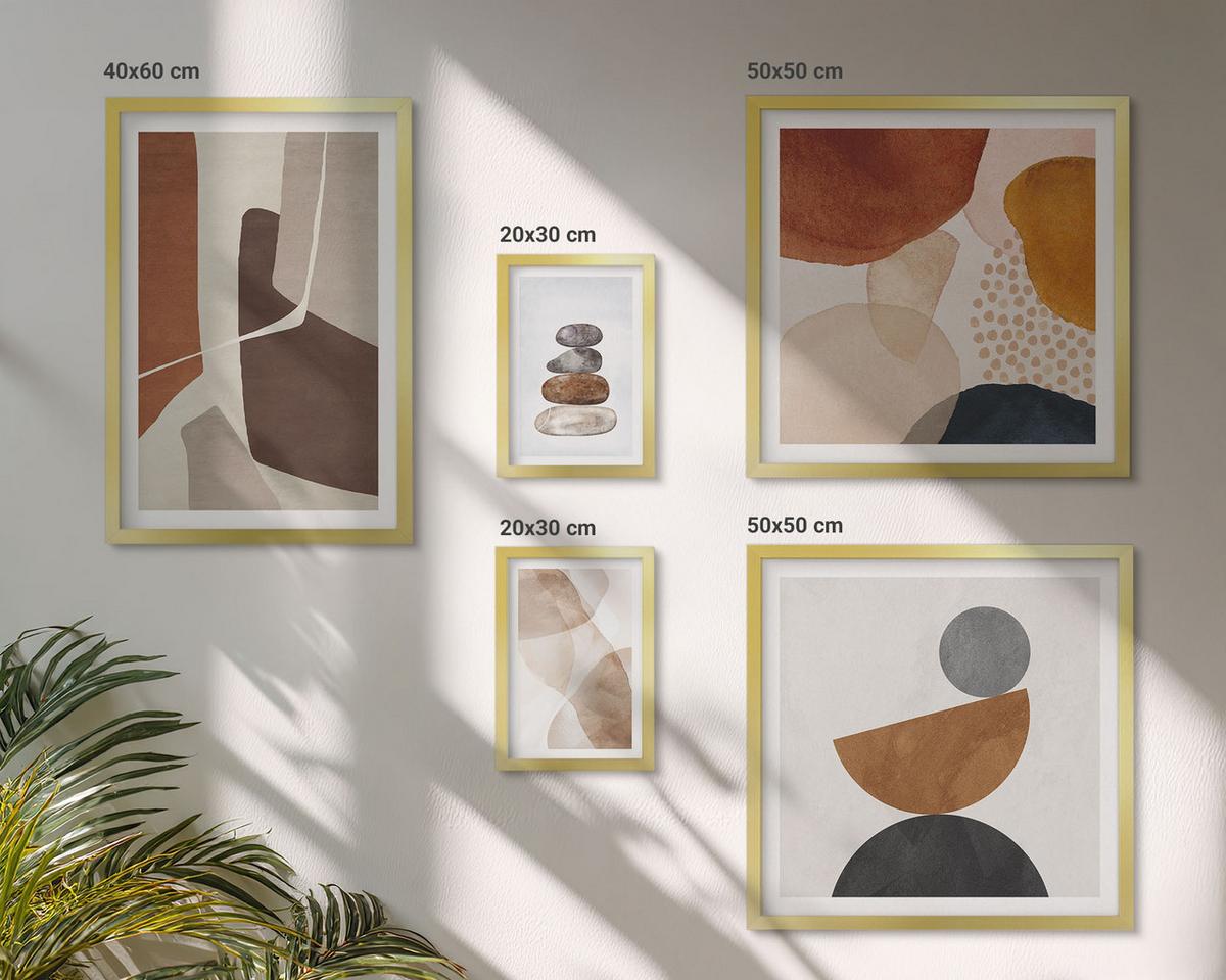 BILDER SET 5er Set - 50x50 cm & 20x30 cm & 40x60 cm Goldrahmen - Abstrakte Malerei Dekorationen - Goldfarben, Kunststoff (40/60cm) - TULUP