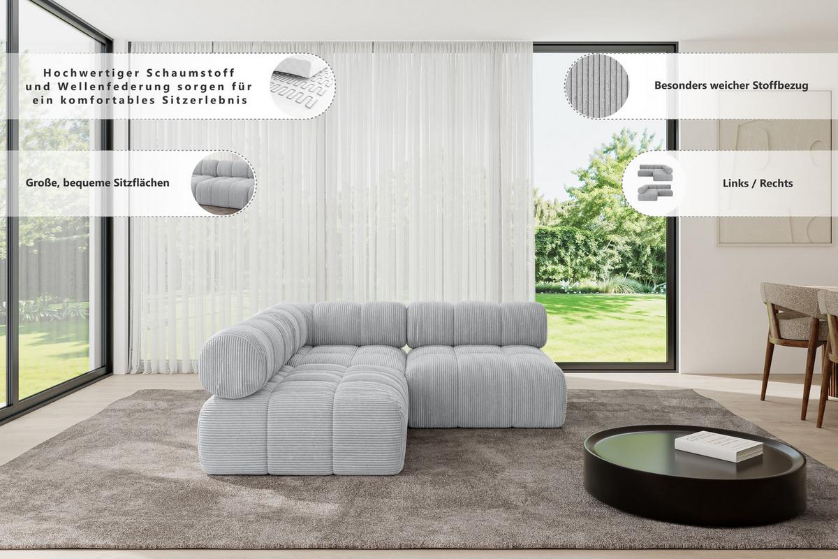 ECKSOFA modulares Sofa Samaro-L1 - 190x190x70 cm Grau Bouclé - Grau, Holzwerkstoff/Textil (190/190cm) - ALTDECOR