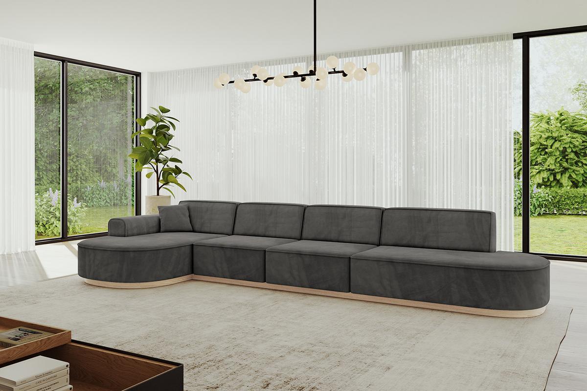 ECKSOFA Ottomane Links MARI-L3-v1 - 413x171x83 cm Dunkelgrau Velours - Dunkelgrau, Holzwerkstoff/Textil (413/171cm) - ALTDECOR
