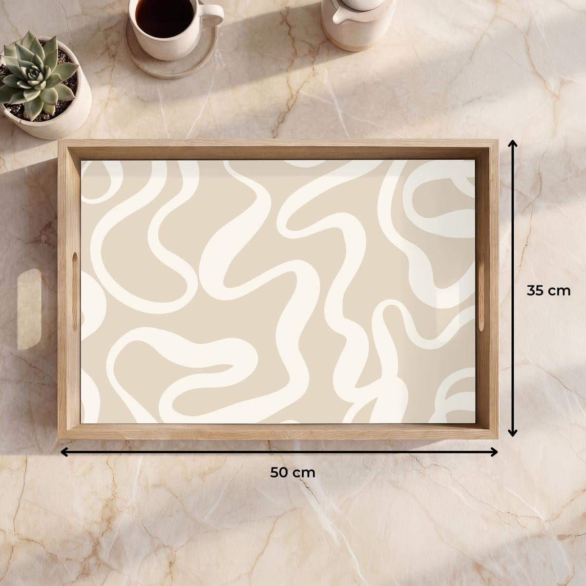 TABLETT Linien - Abstrakt - Beige - Weiß - Minimalistisch 50x35 cm - Beige, Holz (50/5/5cm) - OnlyWow