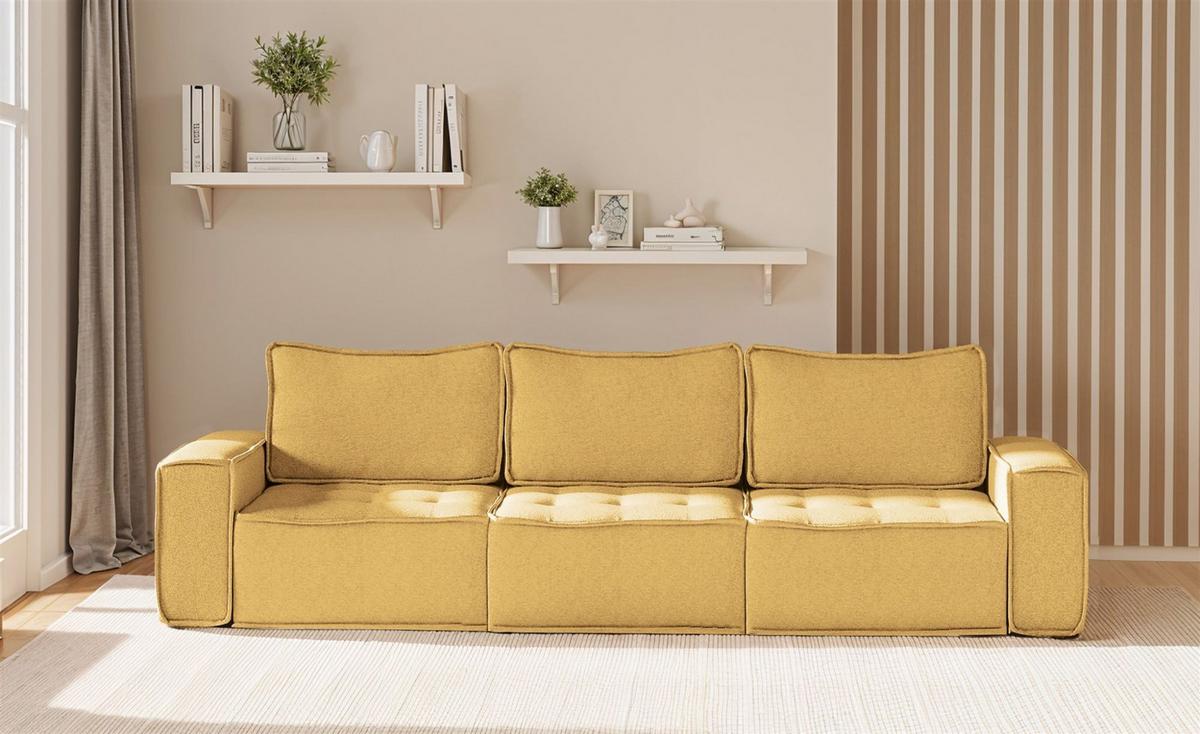 SOFASET Sande 3-2-1 In Raven - Gelb, Holzwerkstoff/Textil (292/85/90cm) - Fun Möbel
