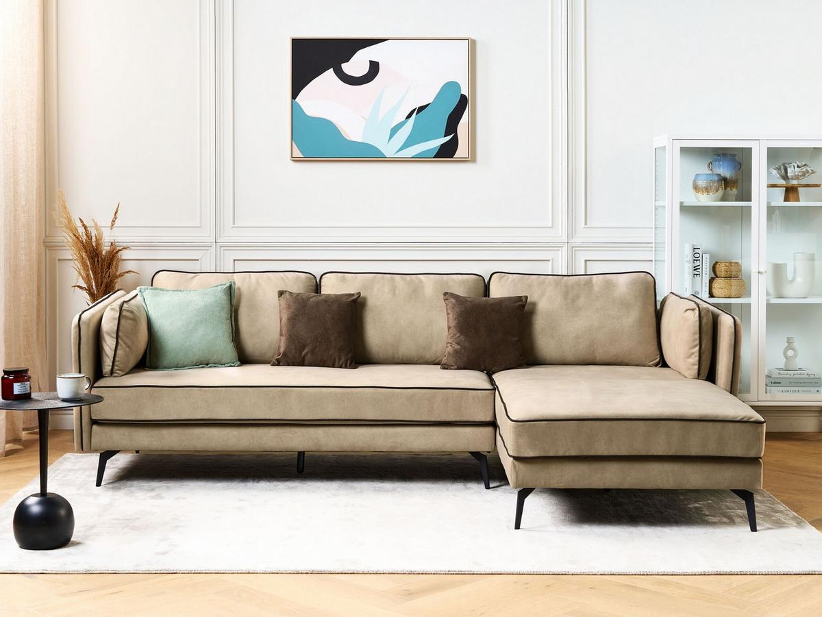 3-SITZER-ECKSOFA Samtstoff Beige Altan - Beige, Textil (268/157cm) - Beliani